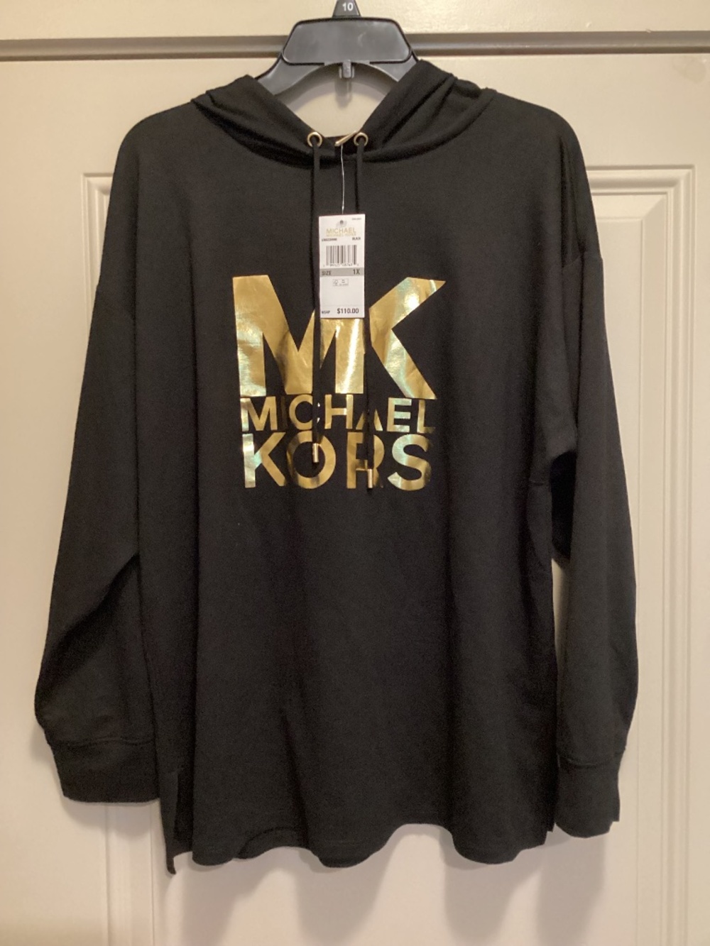 Michael Kors Woman’s Black Hoodie Pullover with Gold Logo